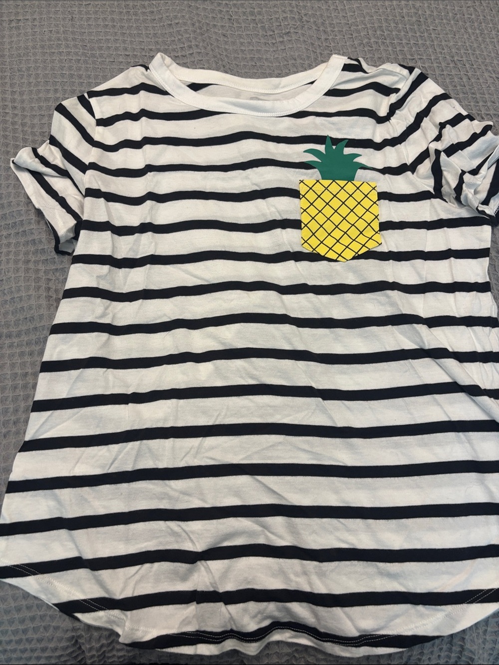 Old Navy White & Black Striped Short-Sleeve Tee with Pineapple Patch